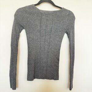 Express XS Ribbed Lace Up Back Sweater Top Fitted Grey Long Sleeve Y2K